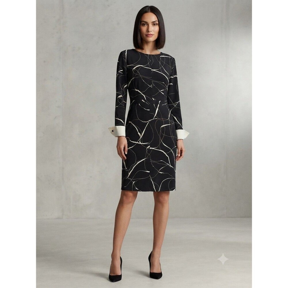 Vince Camuto Ink Swirl Mixed Media Dress - Contrast Cuff